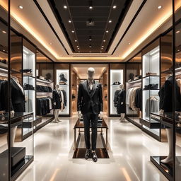 A sophisticated clothing store with elegant interior design, shown from multiple angles
