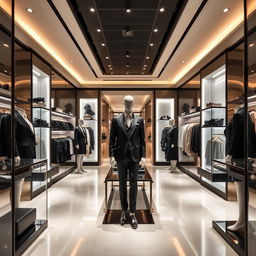 A sophisticated clothing store with elegant interior design, shown from multiple angles