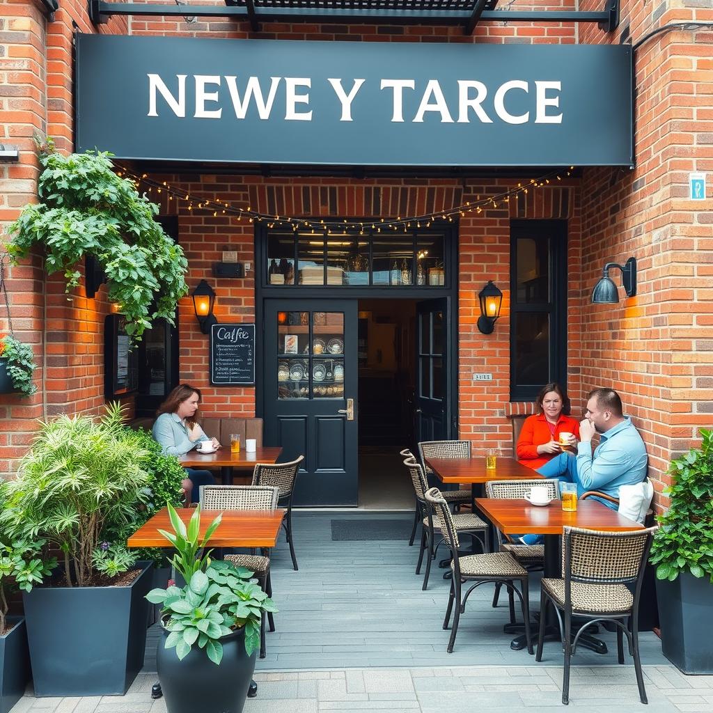 A New York style brick terrace cafe with outdoor seating