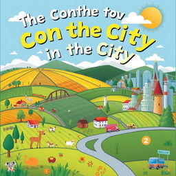 Create a book cover for a 2nd grade elementary school book about the contrast between the countryside and the city