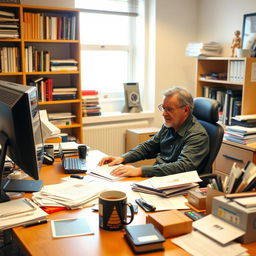 A man sitting at a desk, working on a computer