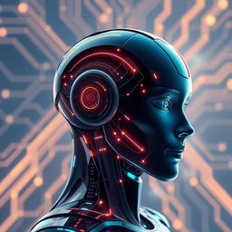 Create an image that represents a futuristic AI with a focus on mindset and intelligence