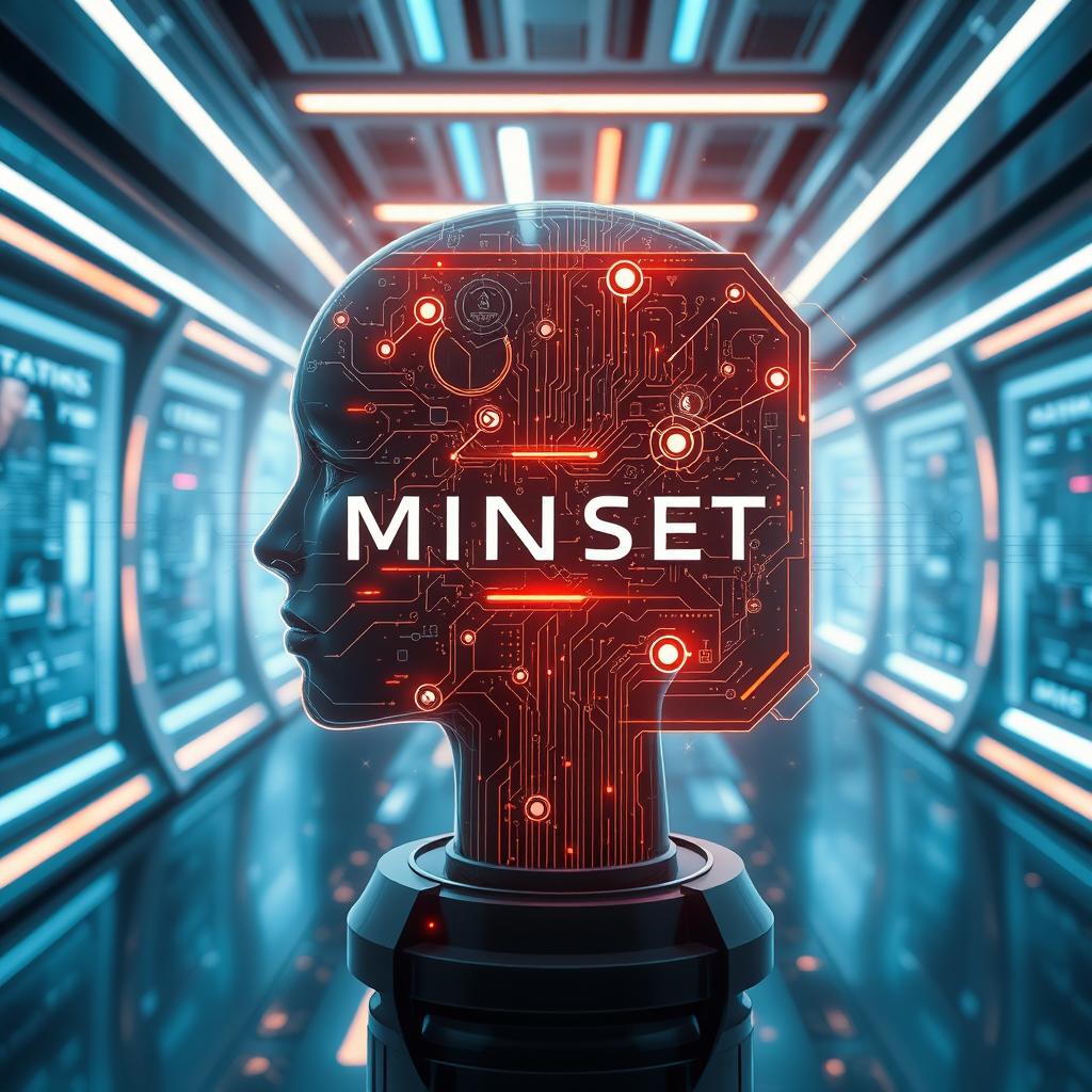 A futuristic scene showcasing an advanced AI system called 'Mindset AI'