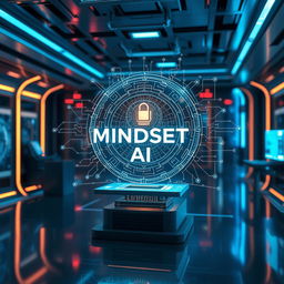 A futuristic scene showcasing an advanced AI system called 'Mindset AI'