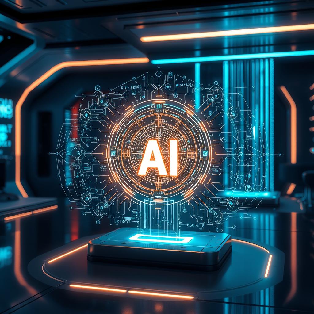 A futuristic scene showcasing an advanced AI system called 'Mindset AI'