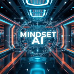 A futuristic scene showcasing an advanced AI system called 'Mindset AI'