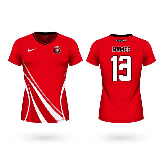 Create a red volleyball jersey design, showing both the front and back views