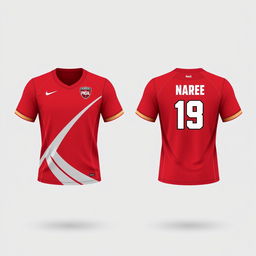 Create a red volleyball jersey design, showing both the front and back views