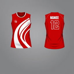 Create a red volleyball jersey design, showing both the front and back views