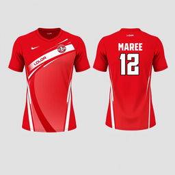 Create a red volleyball jersey design, showing both the front and back views