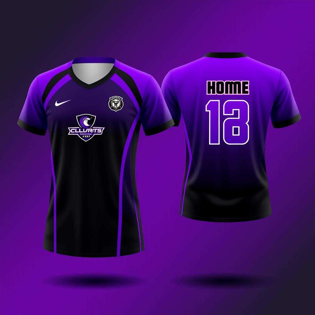 Create a black volleyball jersey with a purple gradient, showing both the front and back views