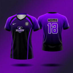 Create a black volleyball jersey with a purple gradient, showing both the front and back views