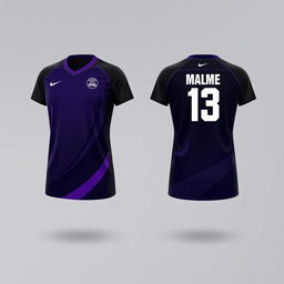 Create a black volleyball jersey with a purple gradient, showing both the front and back views