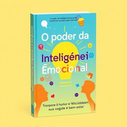 Create a book cover titled 'O poder da Inteligência Emocional' with the subtitle 'Como o humor e felicidade transformam sua saúde e bem estar'