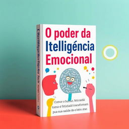 Create a book cover titled 'O poder da Inteligência Emocional' with the subtitle 'Como o humor e felicidade transformam sua saúde e bem estar'