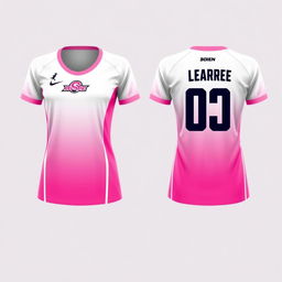 Create a pink volleyball jersey with a white gradient, showing both the front and back views