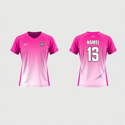 Create a pink volleyball jersey with a white gradient, showing both the front and back views