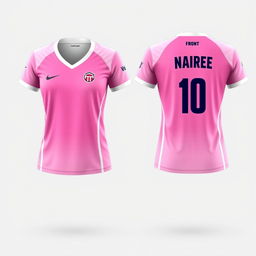 Create a pink volleyball jersey with a white gradient, showing both the front and back views