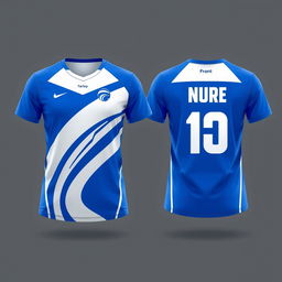 Create a blue volleyball jersey with a white gradient, showing both the front and back views