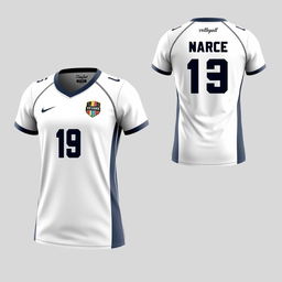 Create a white volleyball jersey, showing both the front and back views