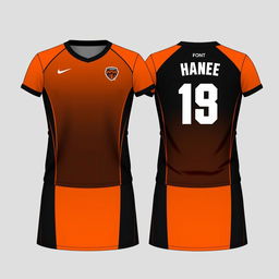 Create a black volleyball jersey with an orange gradient, showing both the front and back views