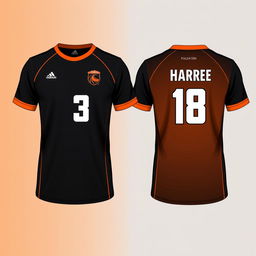 Create a black volleyball jersey with an orange gradient, showing both the front and back views