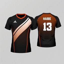 Create a black volleyball jersey with an orange gradient, showing both the front and back views