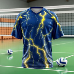 A detailed image of a volleyball jersey with a natural lightning bolt theme