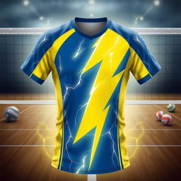 A detailed image of a volleyball jersey with a natural lightning bolt theme