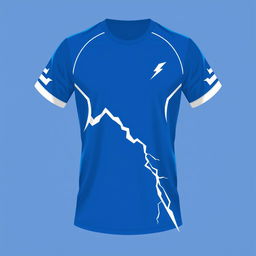 A blue volleyball jersey with a lightning bolt design