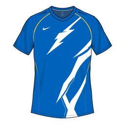 A blue volleyball jersey with a lightning bolt design