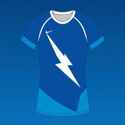 A blue volleyball jersey with a lightning bolt design