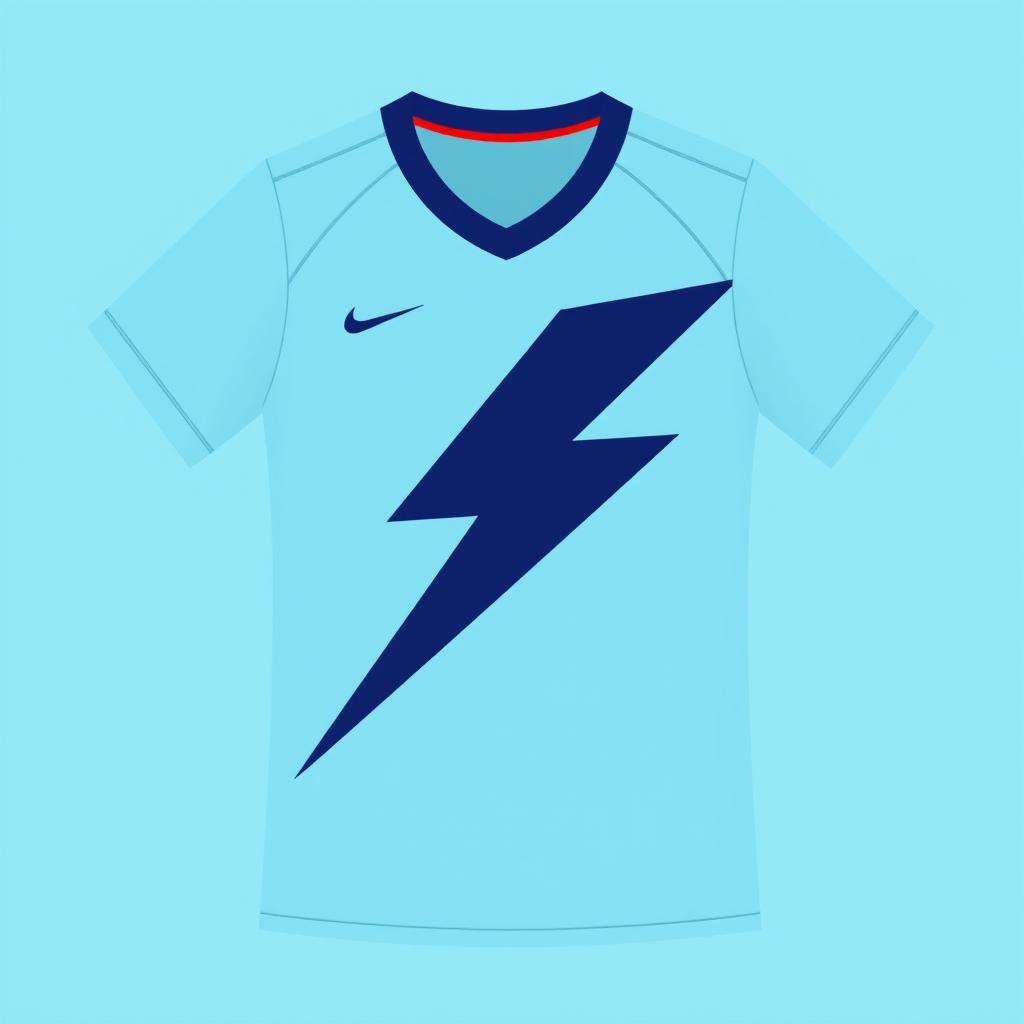 A light blue volleyball jersey with a lightning bolt design