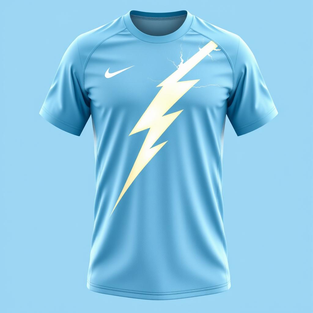 A light blue volleyball jersey with a natural lightning bolt design