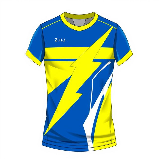 A vibrant and dynamic volleyball jersey design featuring a striking lightning bolt motif