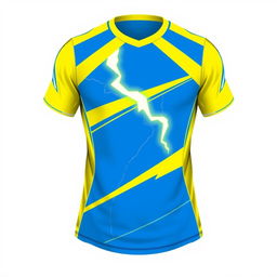 A vibrant and dynamic volleyball jersey design featuring a striking lightning bolt motif