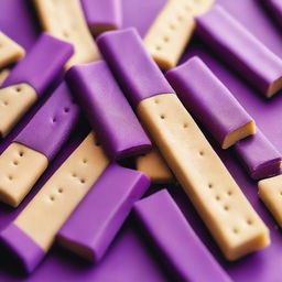 A detailed image of thin, rectangular purple crackers