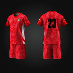 Design a red volleyball jersey featuring a natural Kalimantan batik theme