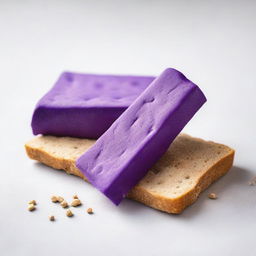 A detailed image of two purple crackers that resemble dry, rectangular bread