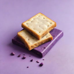 A detailed image of two purple crackers that resemble dry, rectangular bread