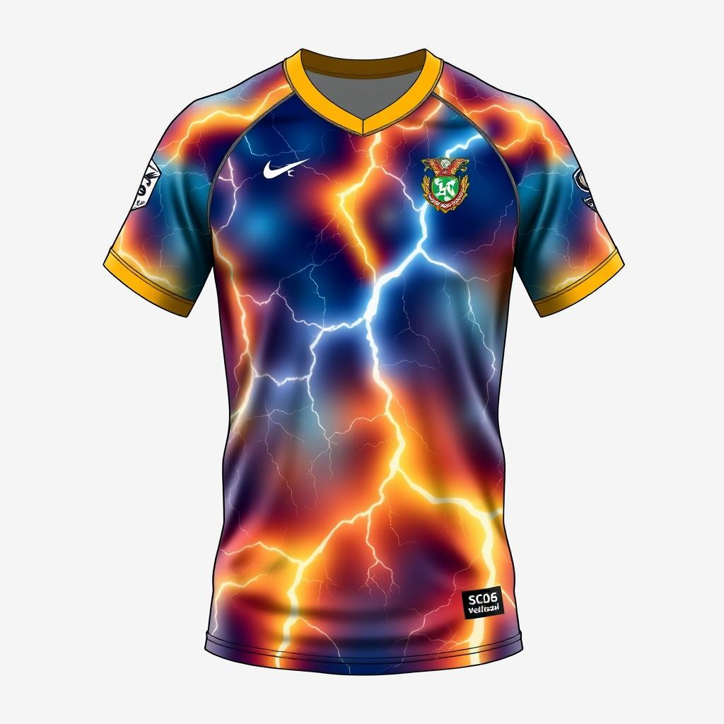 Design a volleyball jersey featuring a natural lightning bolt motif