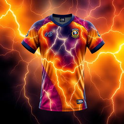 Design a volleyball jersey featuring a natural lightning bolt motif