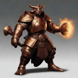 Depict Ignus Scalehammer, a formidable copper dragonborn forgemaster with gleaming copper scales and a strong, muscular build