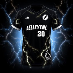 Design a black volleyball jersey featuring a lightning bolt motif