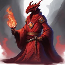 Illustrate Thalgorok Flameheart, a Red Dragonborn healer with vibrant crimson scales and a warm, compassionate expression