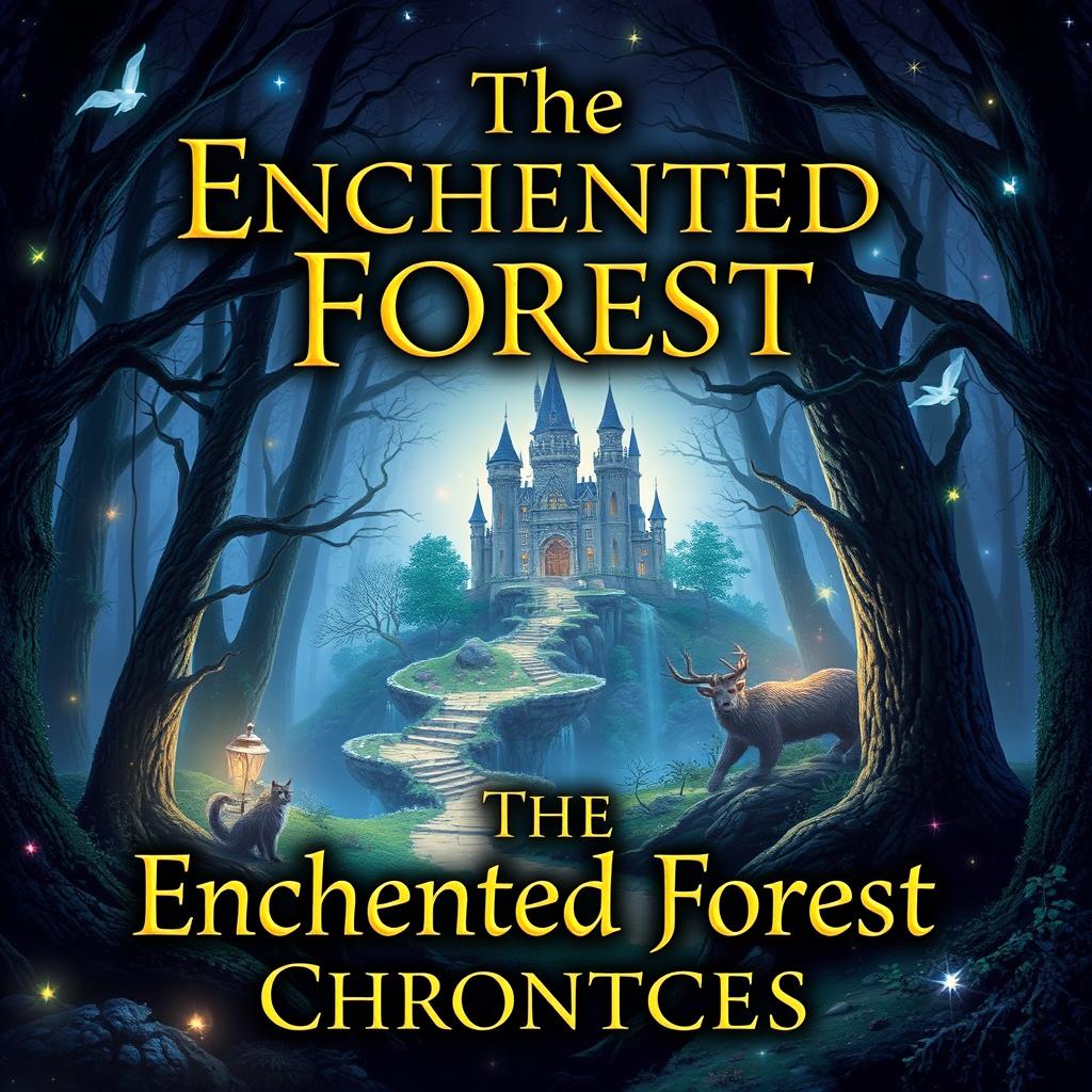 A captivating book cover featuring a mystical forest with a hidden castle in the background