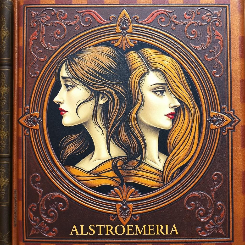 Uma capa de livro medieval com dois rostos femininos no centro, apenas as silhuetas