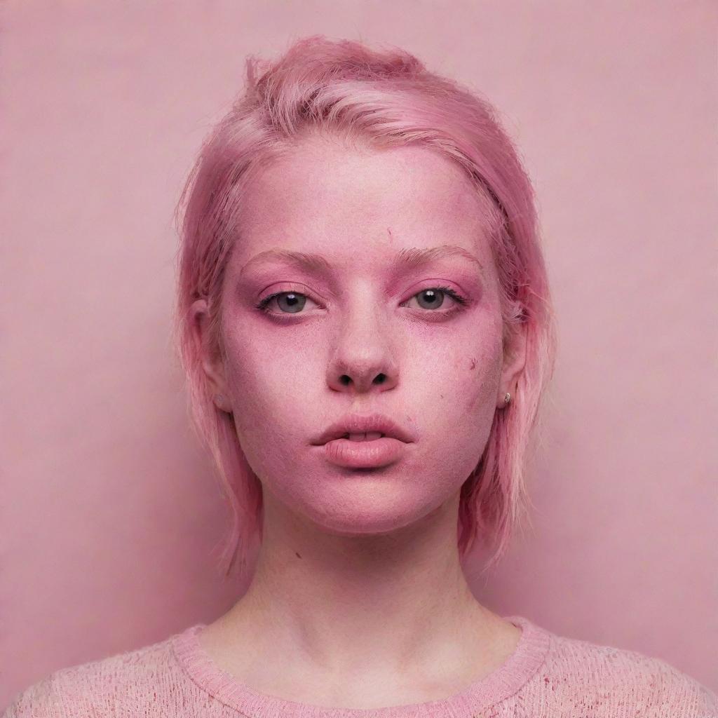 A creepy, unnerving profile picture steeped in shades of pink, etched with the username 'p1NK_R0T', incorporating unsettling elements that resonate well with the name.