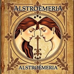 Uma capa de livro medieval com dois rostos femininos no centro, viradas de costas, apenas as silhuetas pretas