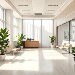 A healthy and healing interior design for a healthcare center, featuring aesthetic elements and antibacterial materials